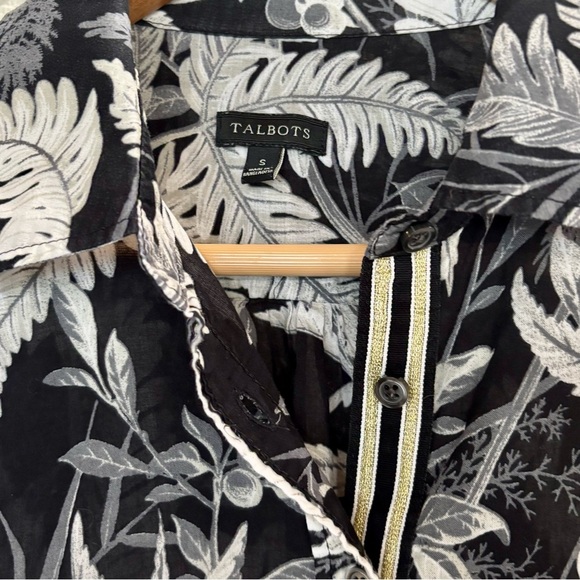 Talbots Black and White Leaf Print Button Down Shirt - Picture 2 of 6